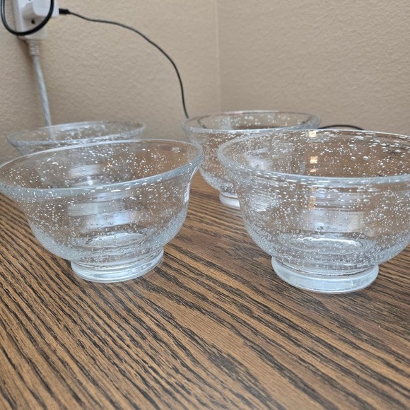 Clear Glass Bubble Bowls Set of 4 Heavy Dessert Bowls Footed Pedestal - Picture 2 of 7